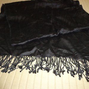 New Long Fringed Scarf Black Soft Luxurious